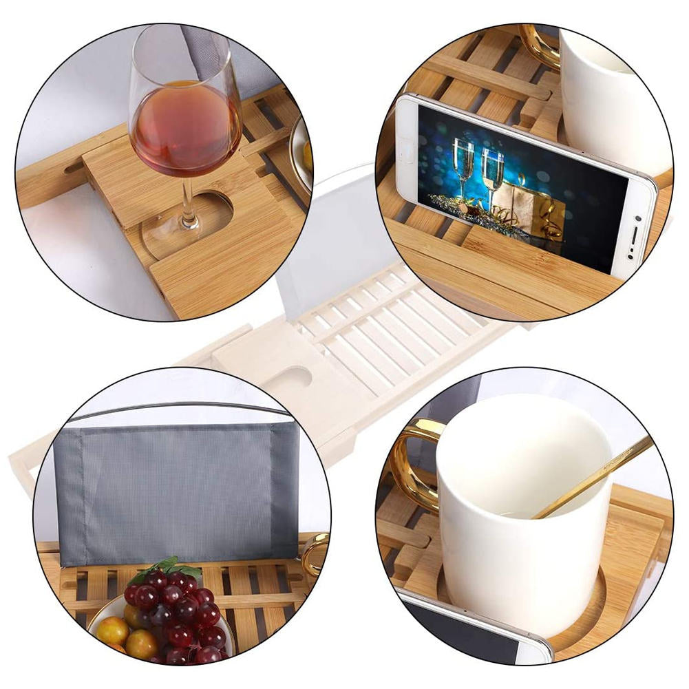 Extendable Bathroom Shelf Bathtub Tray Shower Caddy Bamboo Bath Tub Rack Towel Wine Book Holder Storage Organization Accessories