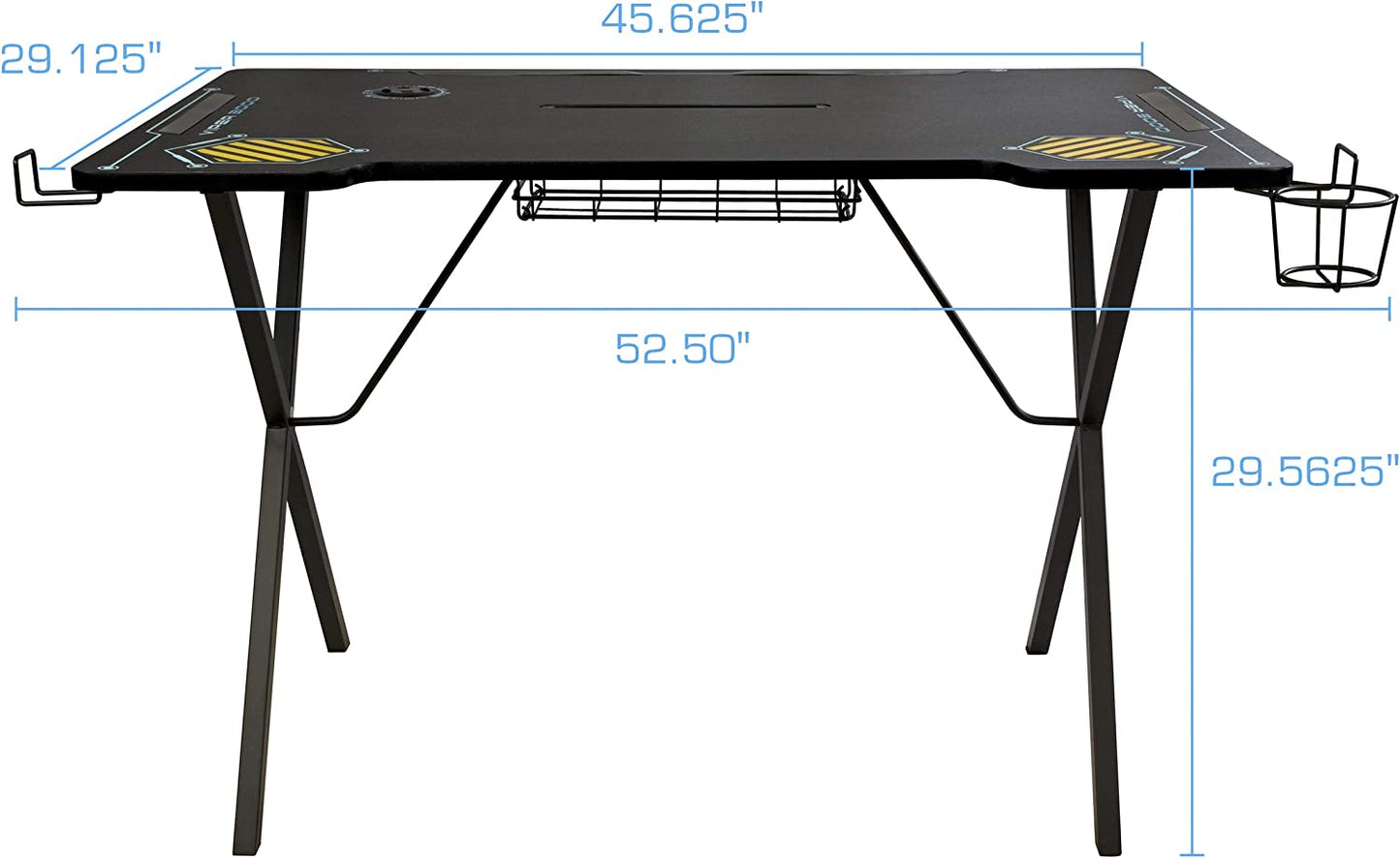 Gaming Desk Viper 3000-45+ Inches Wide, LED Illumination, Three USB 3.0 Ports, Tablet/Phone Slot, Cup Holder, Dual Headphone Hooks, Storage Tray, Satin Finish Surface, PN33906164