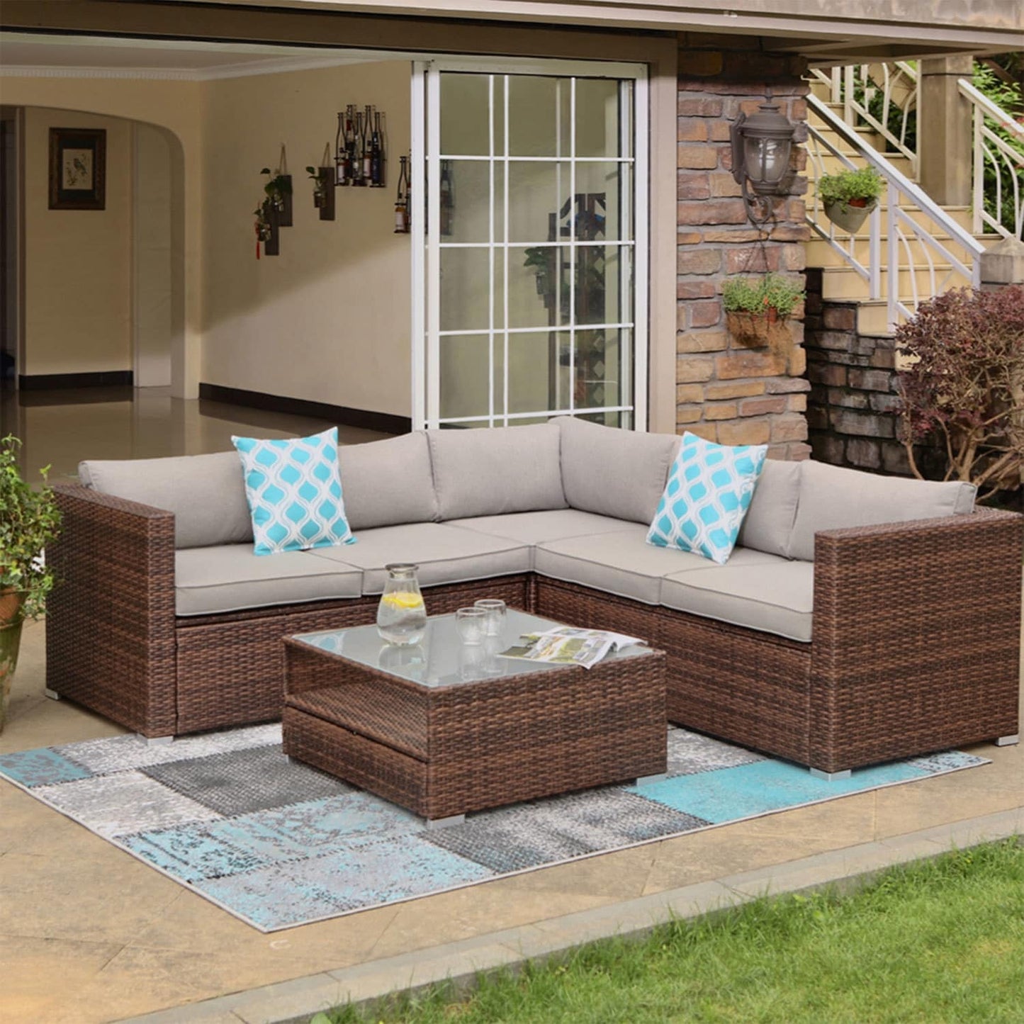 4-Piece Patio Outdoor Cushioned Wicker Sectional Sofa Set