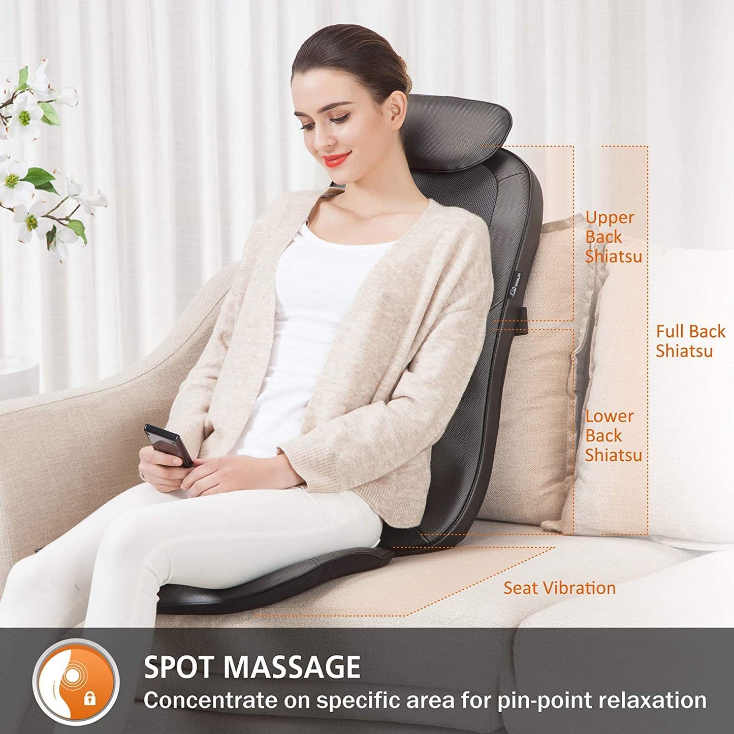 Shiatsu Massage Seat Cushion - 2D/3D 2-In-1 Modes Back Massager with Heat, Rolling Kneading Massage Chair Pad for Back Gifts for Women/Men/Dad/Mom