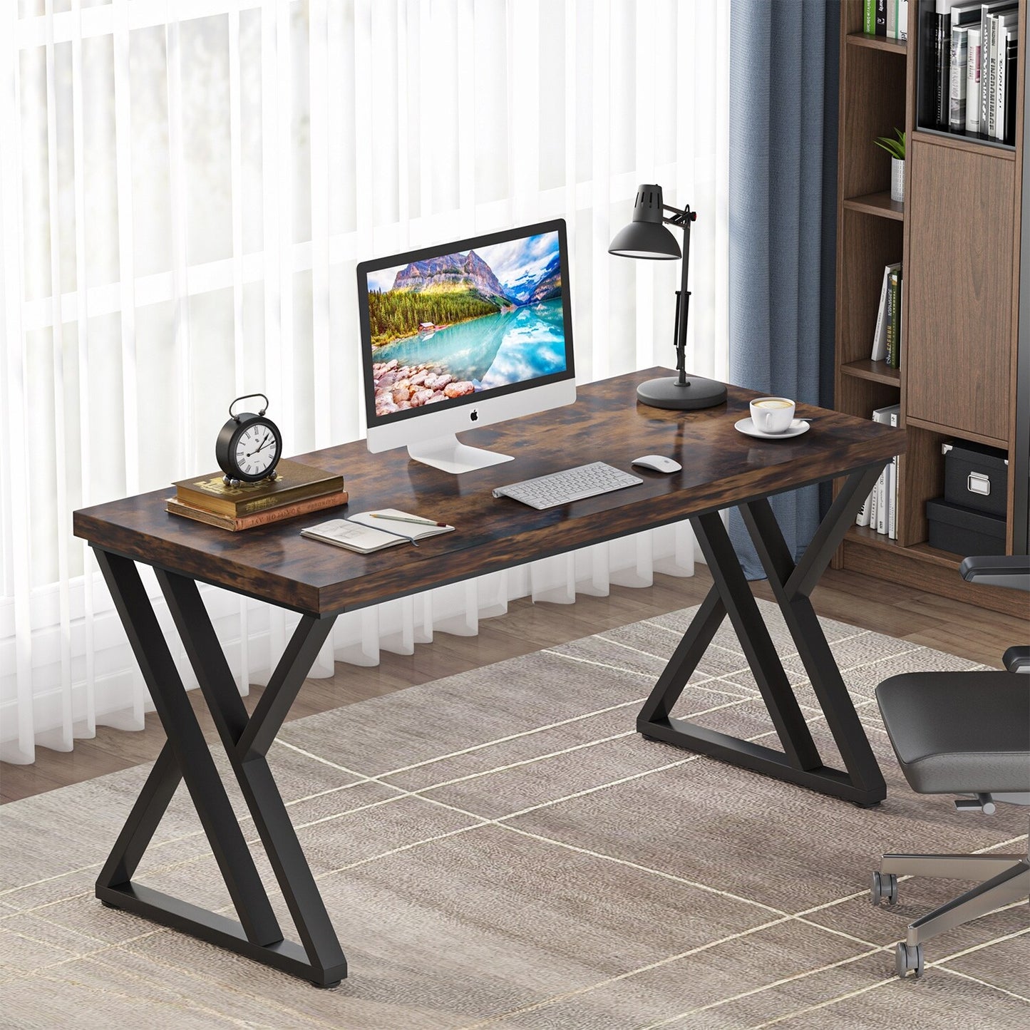 Tribesigns 55" Computer Desk, Heavy Duty Writing Desk with Extra Thicken Desktop & Stylish Metal Leg, Rustic Brown