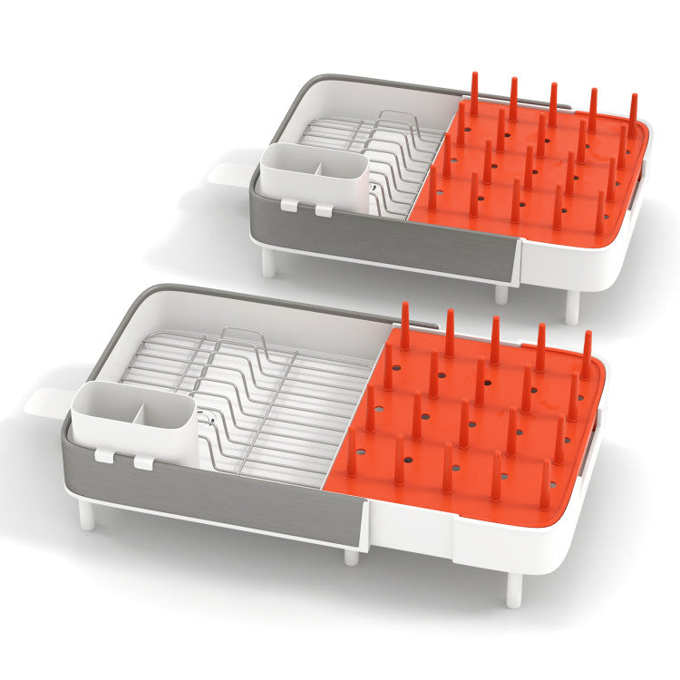 Taylor & Co Expandable Dish Drying Rack Adjustable Dual-Part Dish Drainer with Detachable Utensil Holder