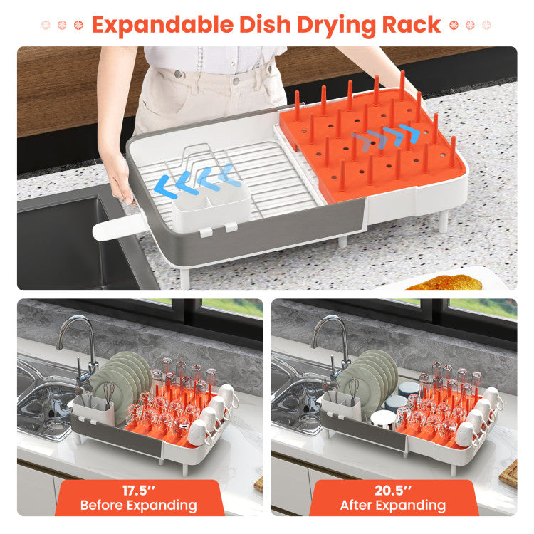 Taylor & Co Expandable Dish Drying Rack Adjustable Dual-Part Dish Drainer with Detachable Utensil Holder