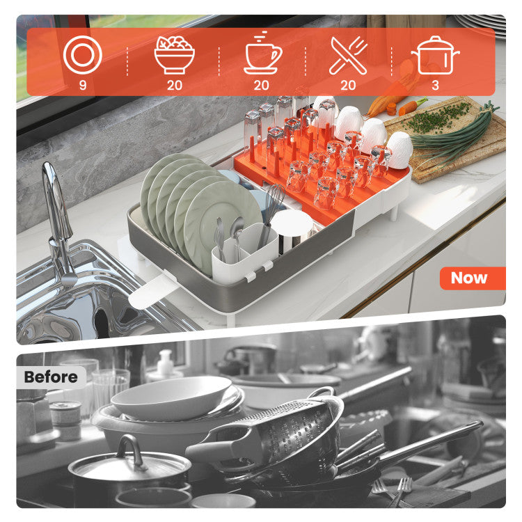 Taylor & Co Expandable Dish Drying Rack Adjustable Dual-Part Dish Drainer with Detachable Utensil Holder