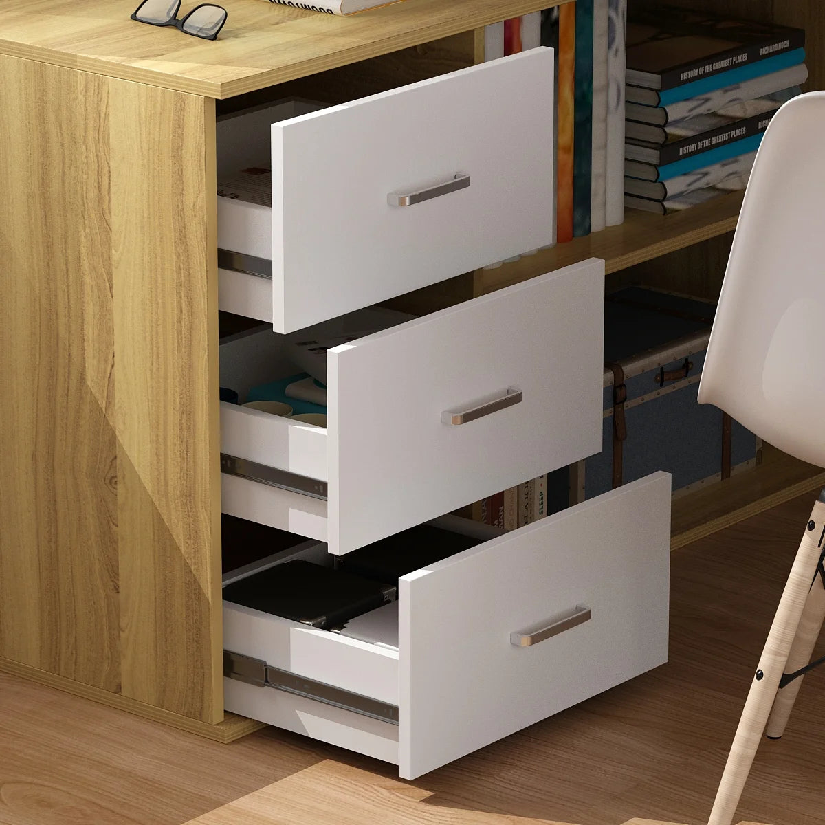L-Shaped Executive Desk with 3 Drawers for Home and Office