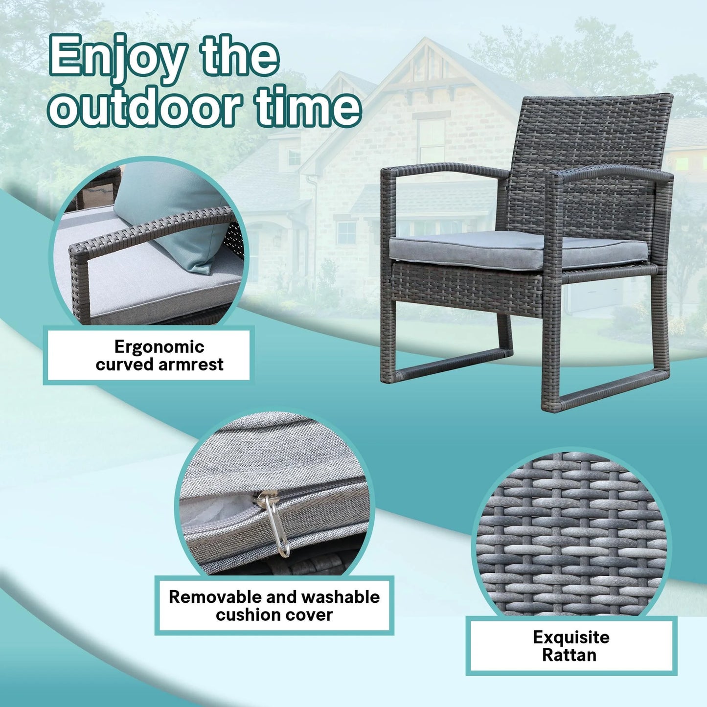 3-Pc. Outdoor Cushioned Wicker Chat Set