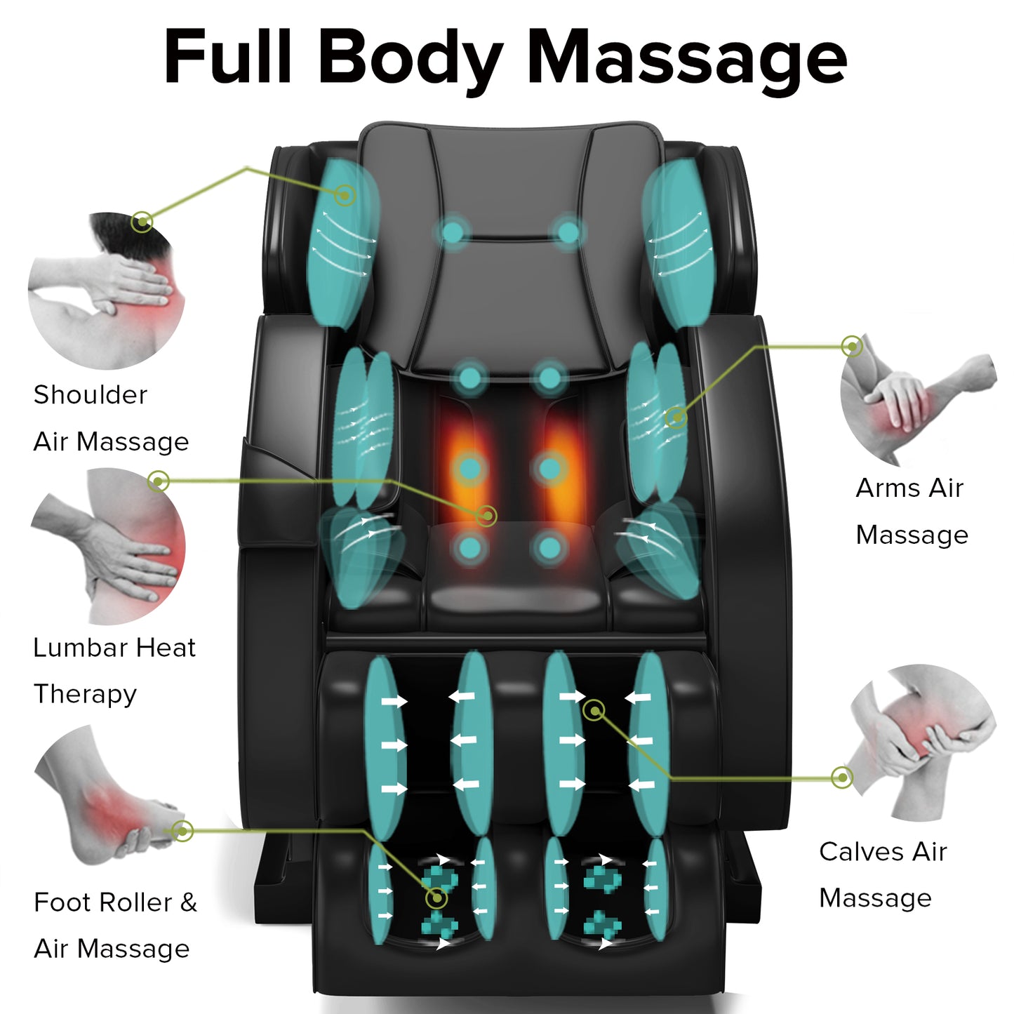 Massage Chair, Full Body Recliner with Zero Gravity Chair, Air Pressure, Bluetooth, Heat and Foot Roller Included, Black