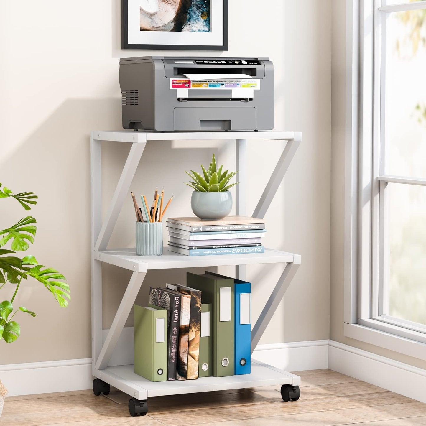 3-Tier Printer Stand, Industrial Printer Cart with Storage