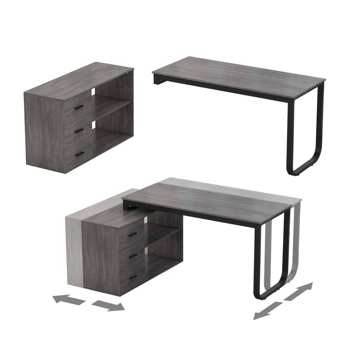 L-Shaped Executive Desk with 3 Drawers for Home and Office
