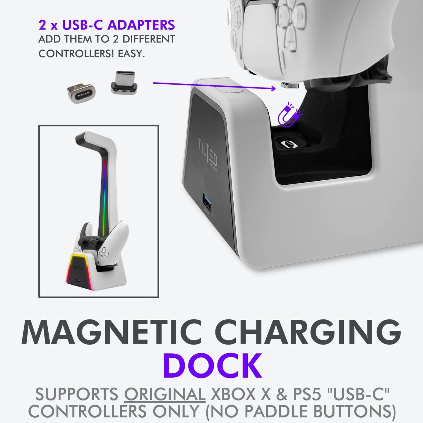Nation RGB Headset and Controller Stand with Charging Station - PS4 / PS5 Controller Holder with Charger - Stylish Headphone and Game Controller Holder for Playstation or PC