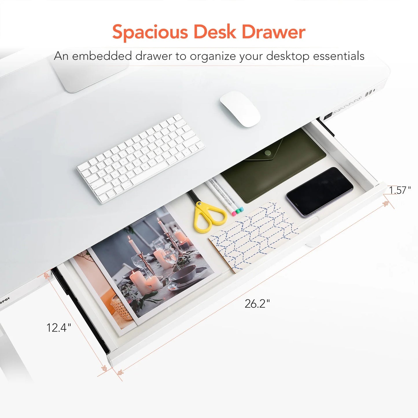 Home Office Electric Height Adjustable Desk 48" Width Standing Desk Computer Desk Glass Top with Drawer, USB Charged
