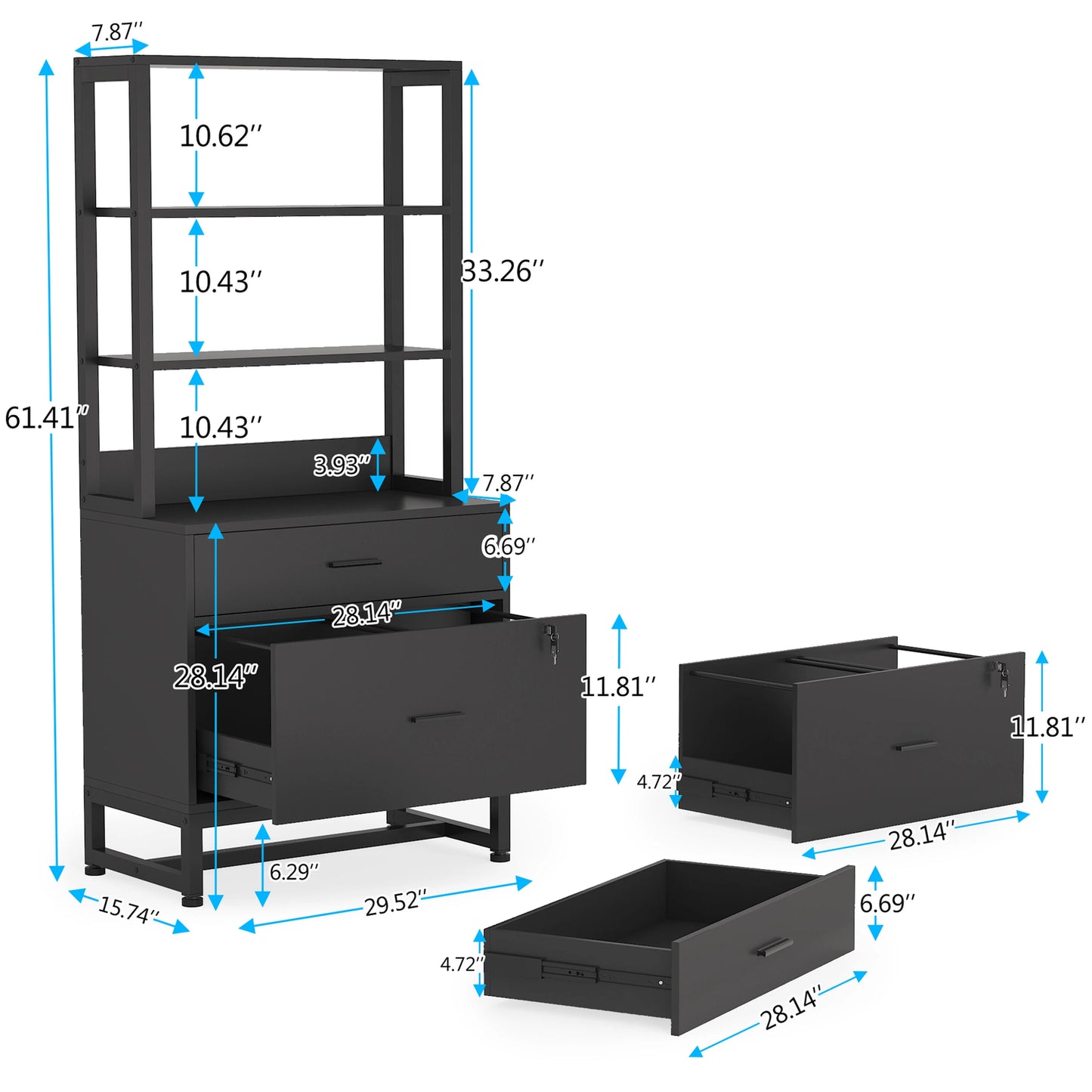 Co & Design 2 Drawer File Cabinet with Lock & Bookshelf, Letter Size Large Printer Stand