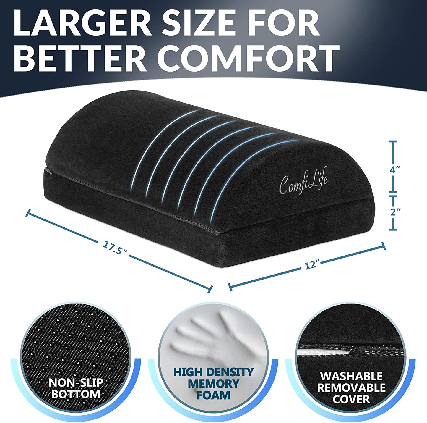 Foot Rest for under Desk at Work – Adjustable Memory Foam Foot Rest for Office Chair & Gaming Chair – Ergonomic Design for Back & Hip Pain Relief (Black)