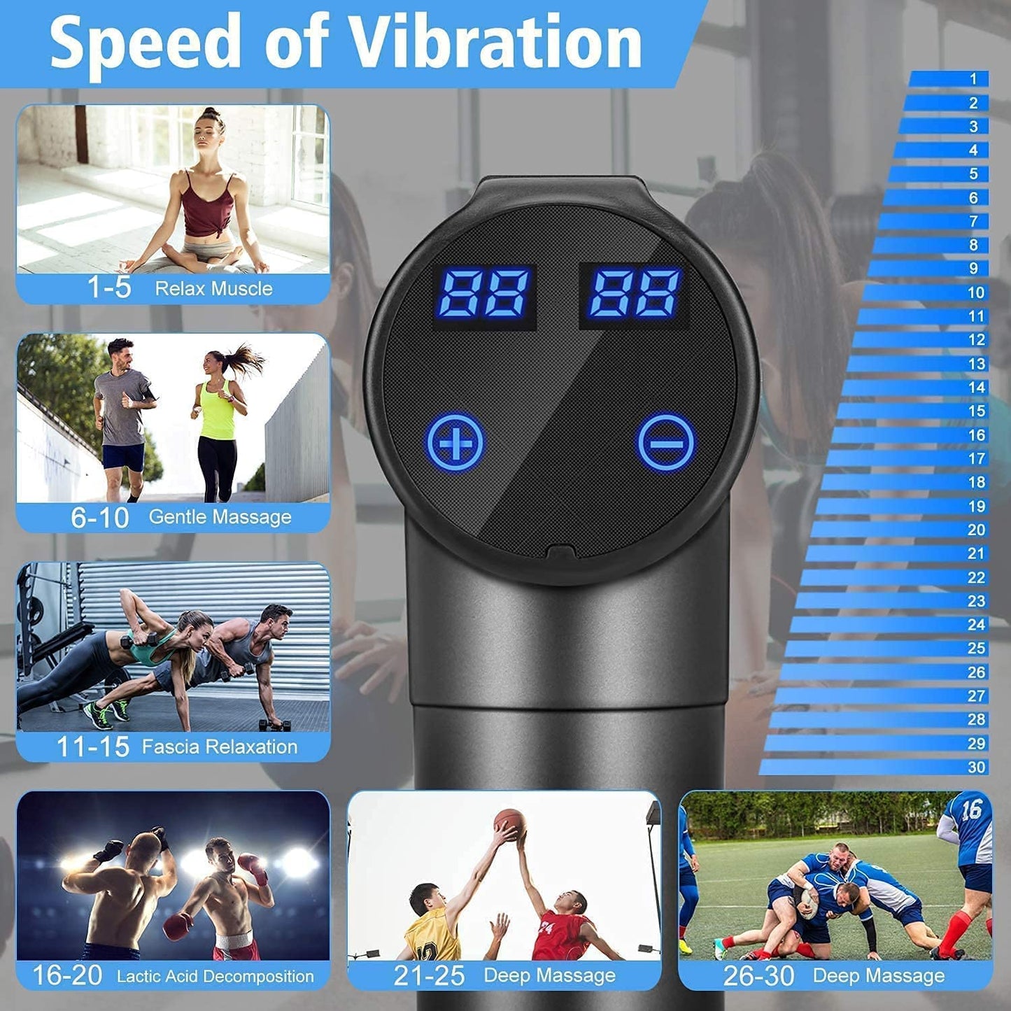 Massage Gun Deep Tissue, Quiet Percussion Muscle Back Neck Head Body Shoulder Massager Tools for Athletes Pain Relief, Hand Held Massager (Gray)
