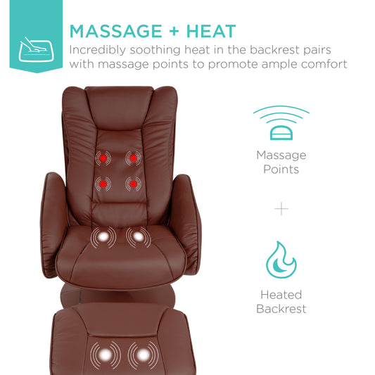 Faux Leather Electric Massage Recliner Chair W/ Stool Ottoman, Remote Control, 5 Modes - Brown