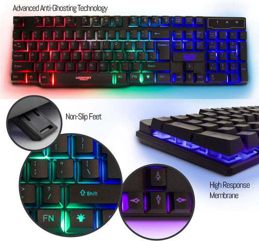 Gaming Keyboard and Mouse and Mouse Pad and Gaming Headset, Wired LED RGB Backlight Bundle for PC Gamers and Xbox and PS4 Users - 4 in 1 Edition Hornet RX-250
