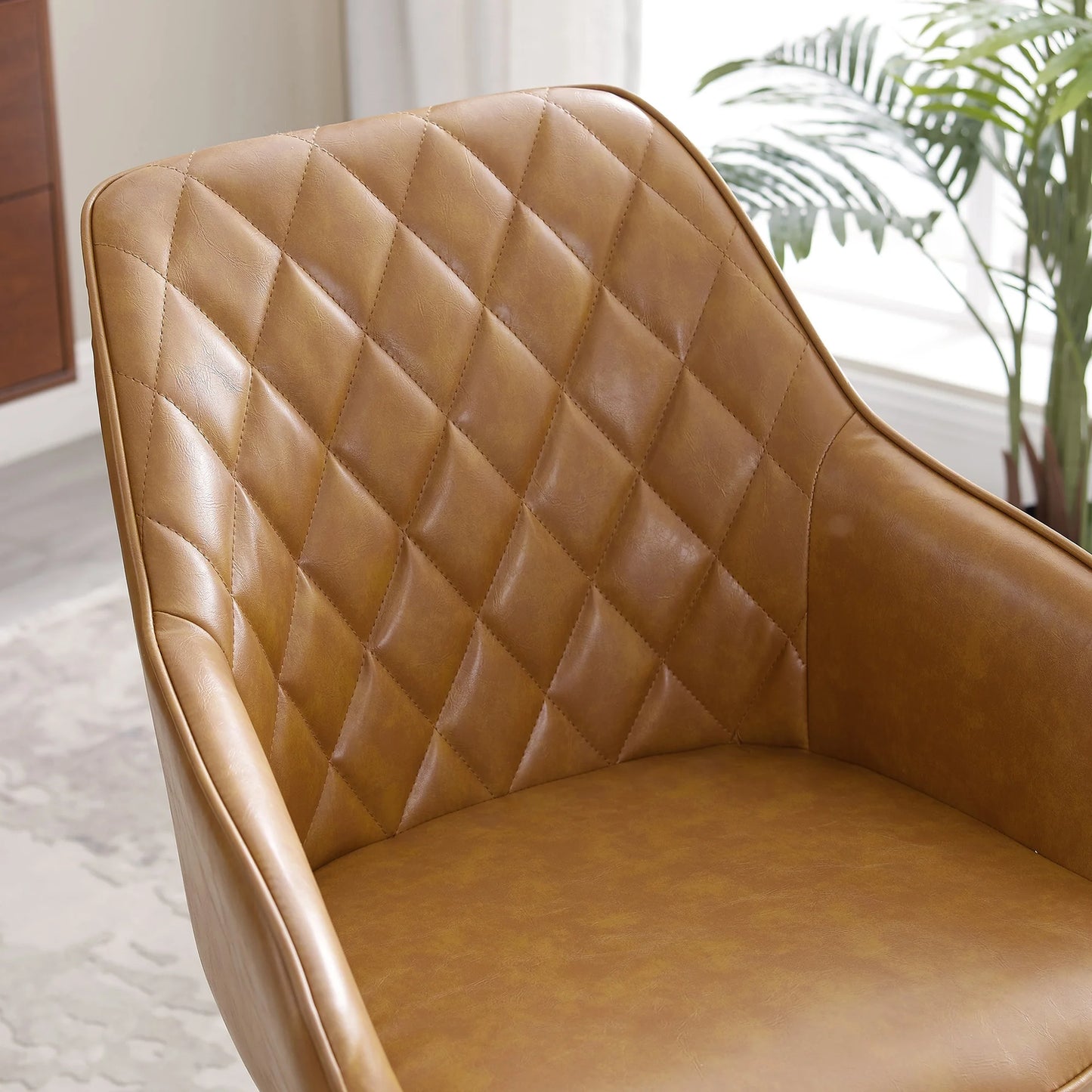 Modern Home Office Swivel Arm Accent Chair with Wood Legs