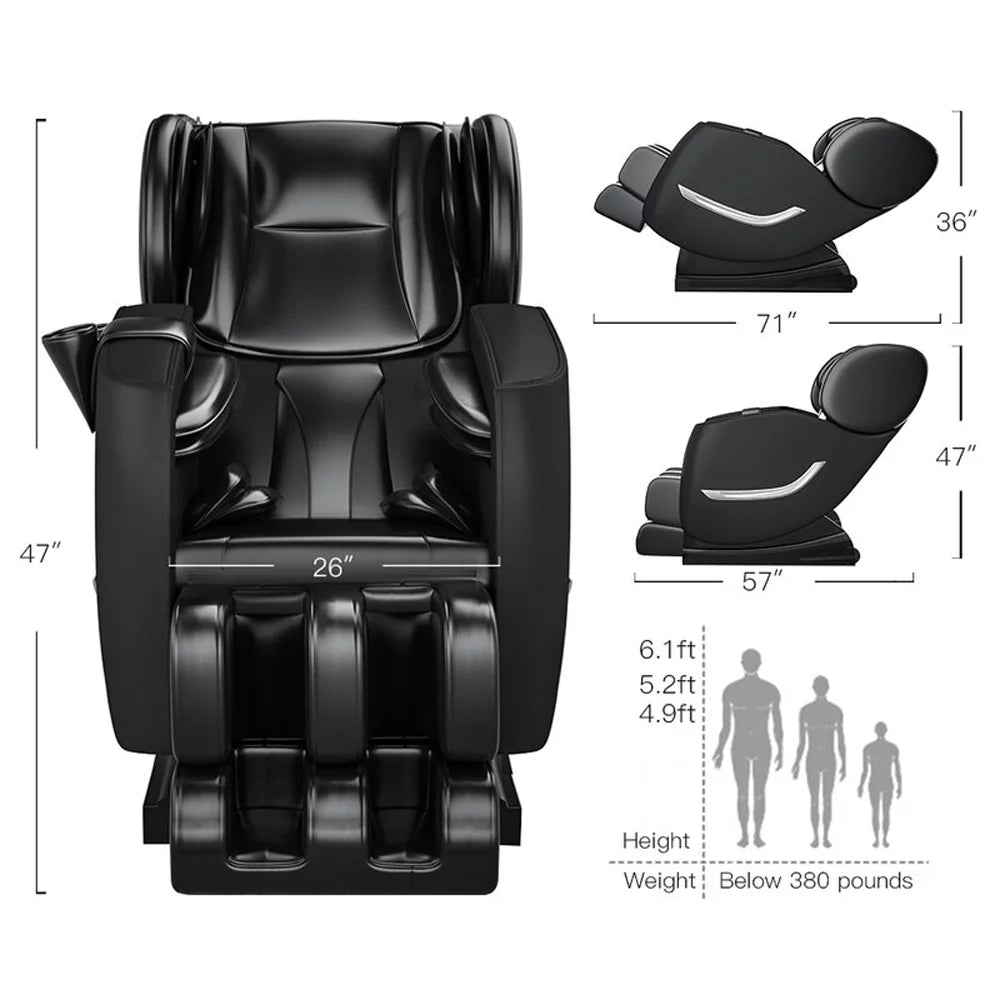 Full Body Electric Zero Gravity Shiatsu Massage Chair with Bluetooth Heating and Foot Roller for Home and Office, Black