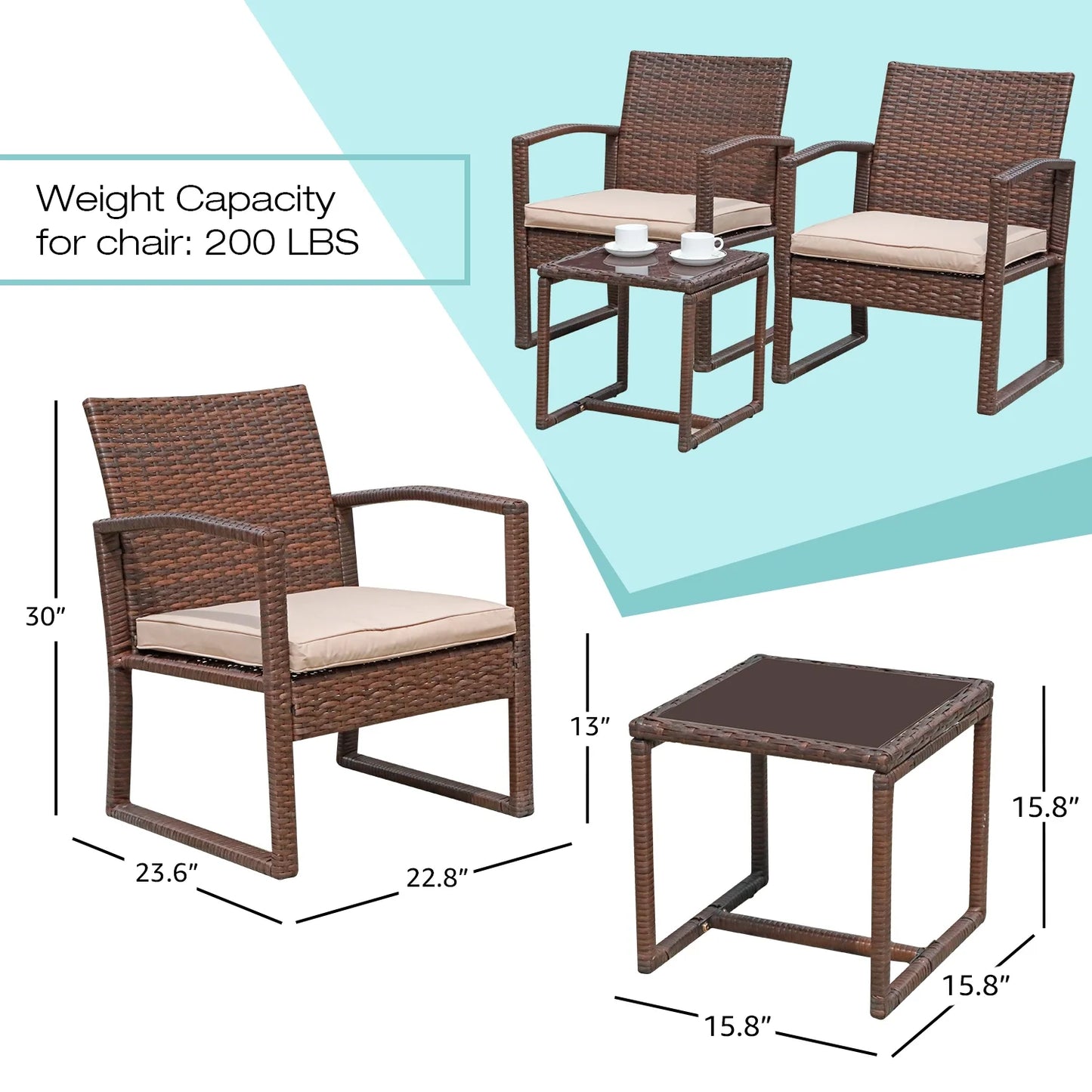 3-Pc. Outdoor Cushioned Wicker Chat Set