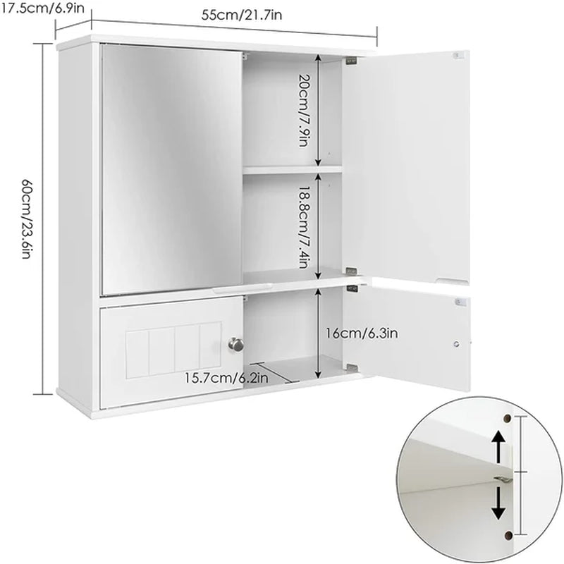Barzan Surface Mount Framed 2 Door Medicine Cabinet with 3 Adjustable Shelves