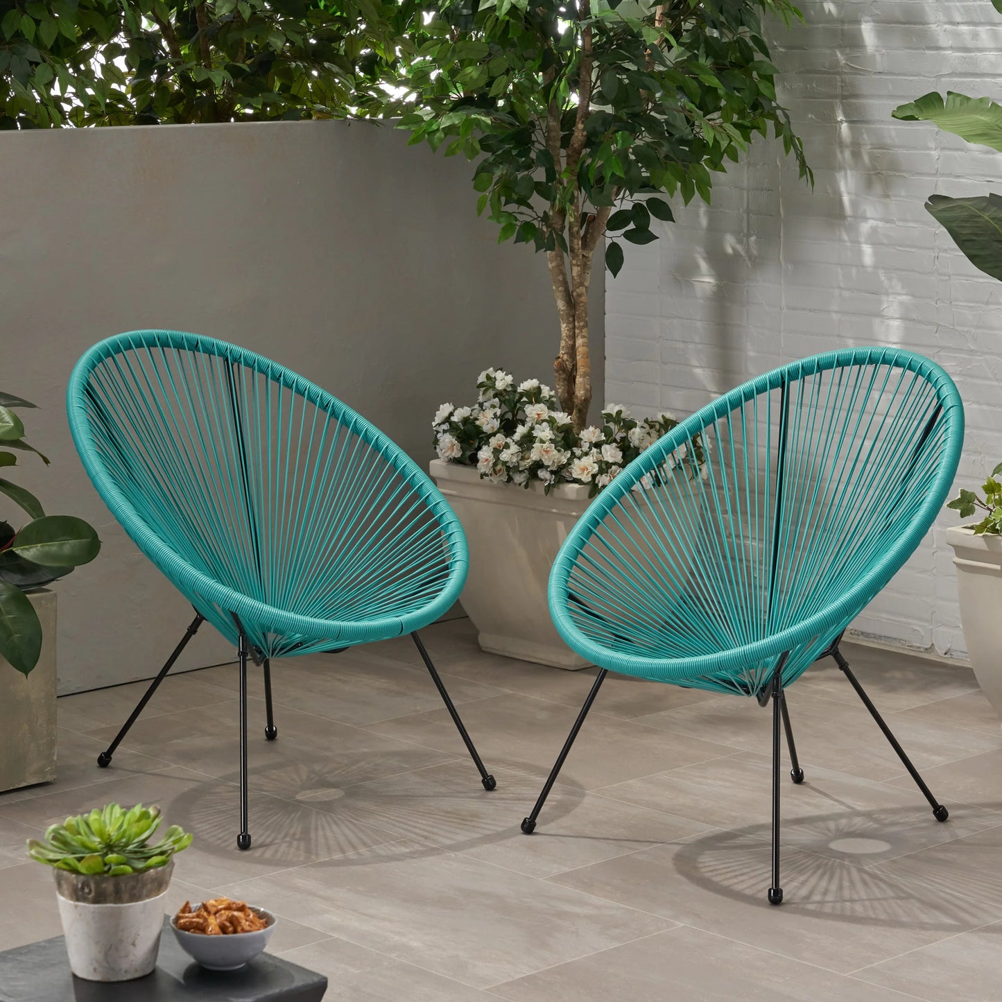Anson Outdoor Steel Chairs W/ Hammock Rattan Seating (Set of 2) by