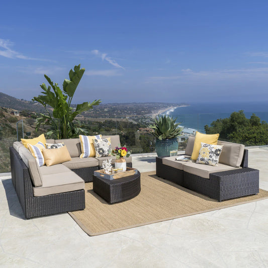 Santa Cruz Outdoor 8-Piece Wicker Sofa Set with Water Resistant Cushions by
