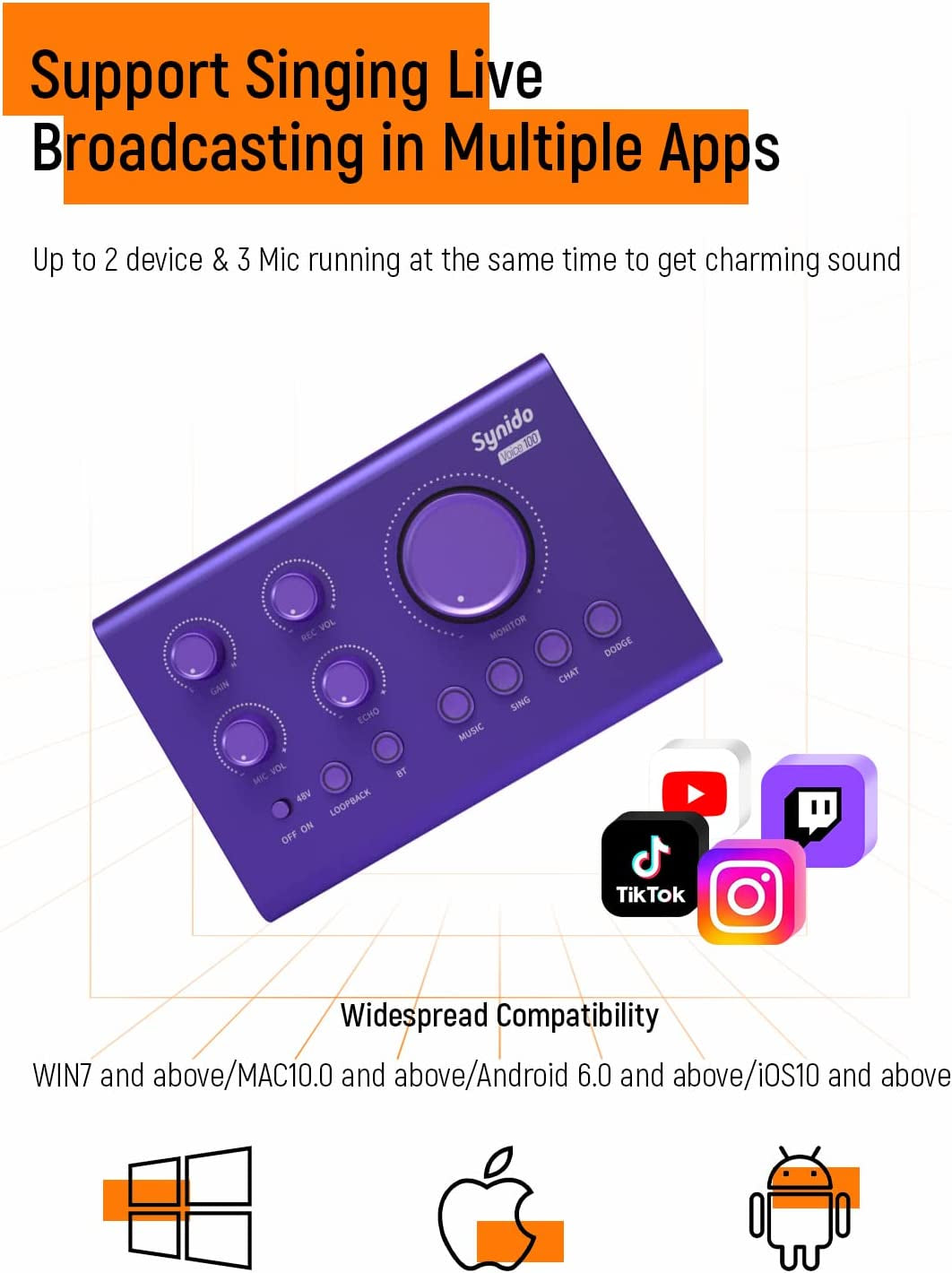Audio Interface Sound Card, Beginner Podcast Equipment Bundle with 3.5Mm Microphone for Live Streaming, PC, Mac, Recording, Gaming, Guitar