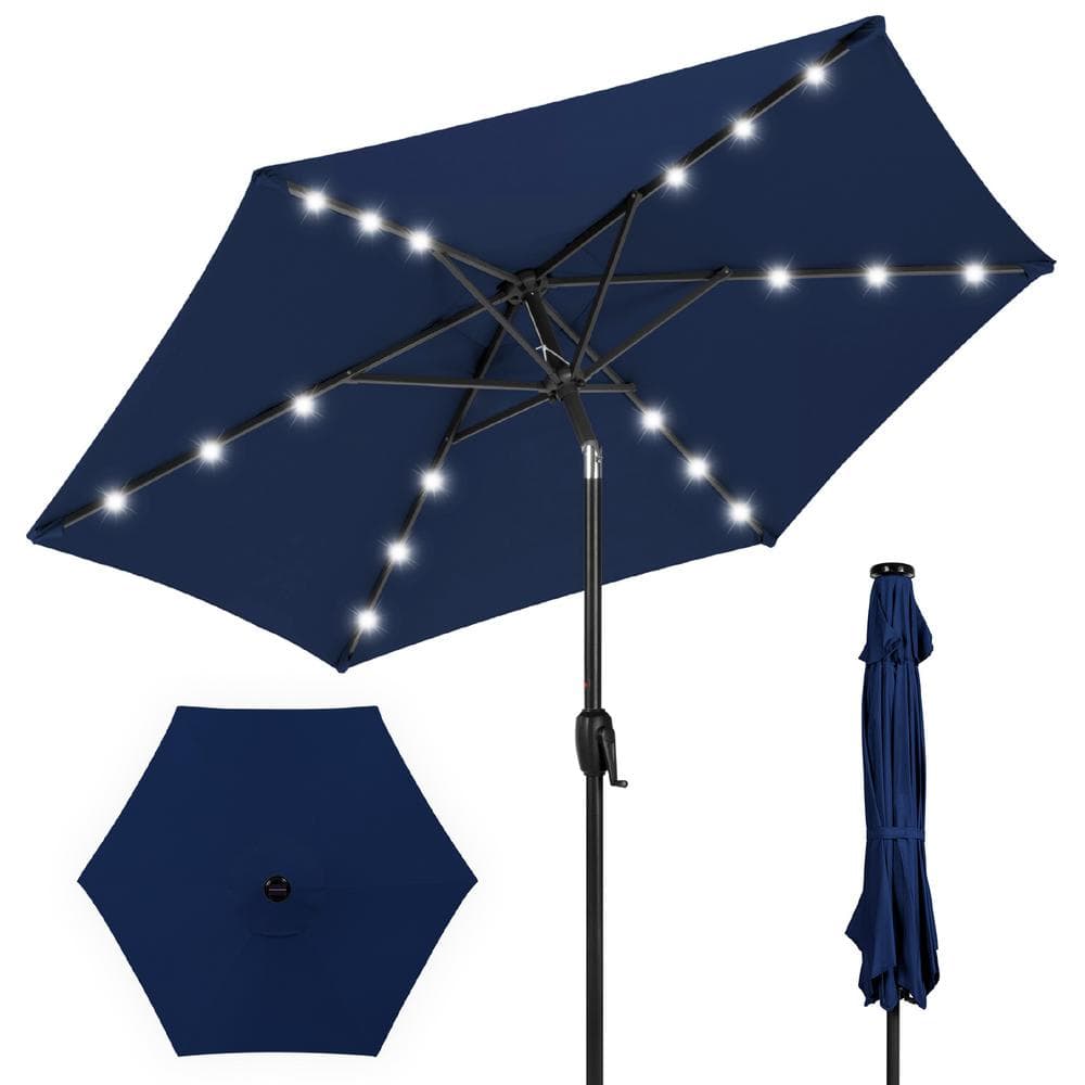 LED Solar Patio Umbrella Aluminum Outdoor Patio Outdoor Patio Umbrella 7.5 Ft