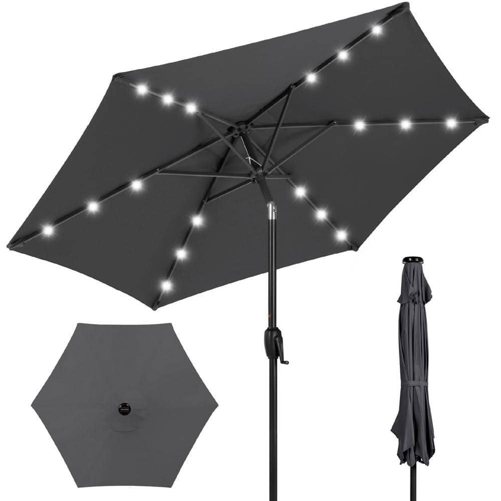 LED Solar Patio Umbrella Aluminum Outdoor Patio Outdoor Patio Umbrella 7.5 Ft