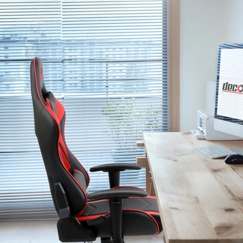Red Foam Gaming Computer Chair with Hydraulic Seat Adjustment, 360-Degree Spin, Rolling Caster Wheels