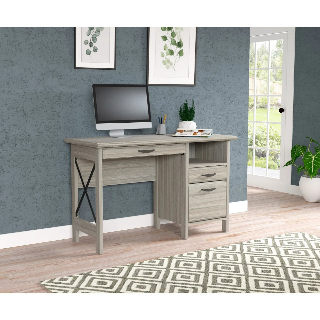 Inval 2-Drawer Computer Desk with Keyboard Tray