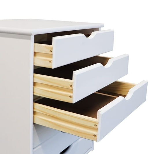 White Solid Wood 6-Drawer Wide Roll Cart