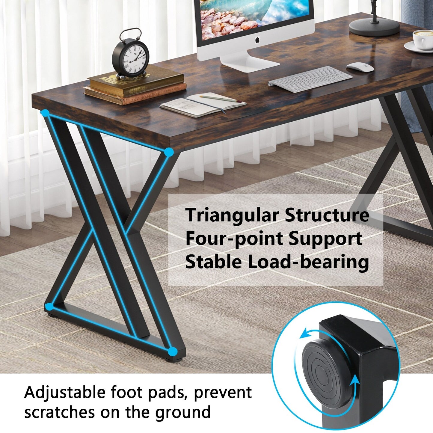 Tribesigns 55" Computer Desk, Heavy Duty Writing Desk with Extra Thicken Desktop & Stylish Metal Leg, Rustic Brown