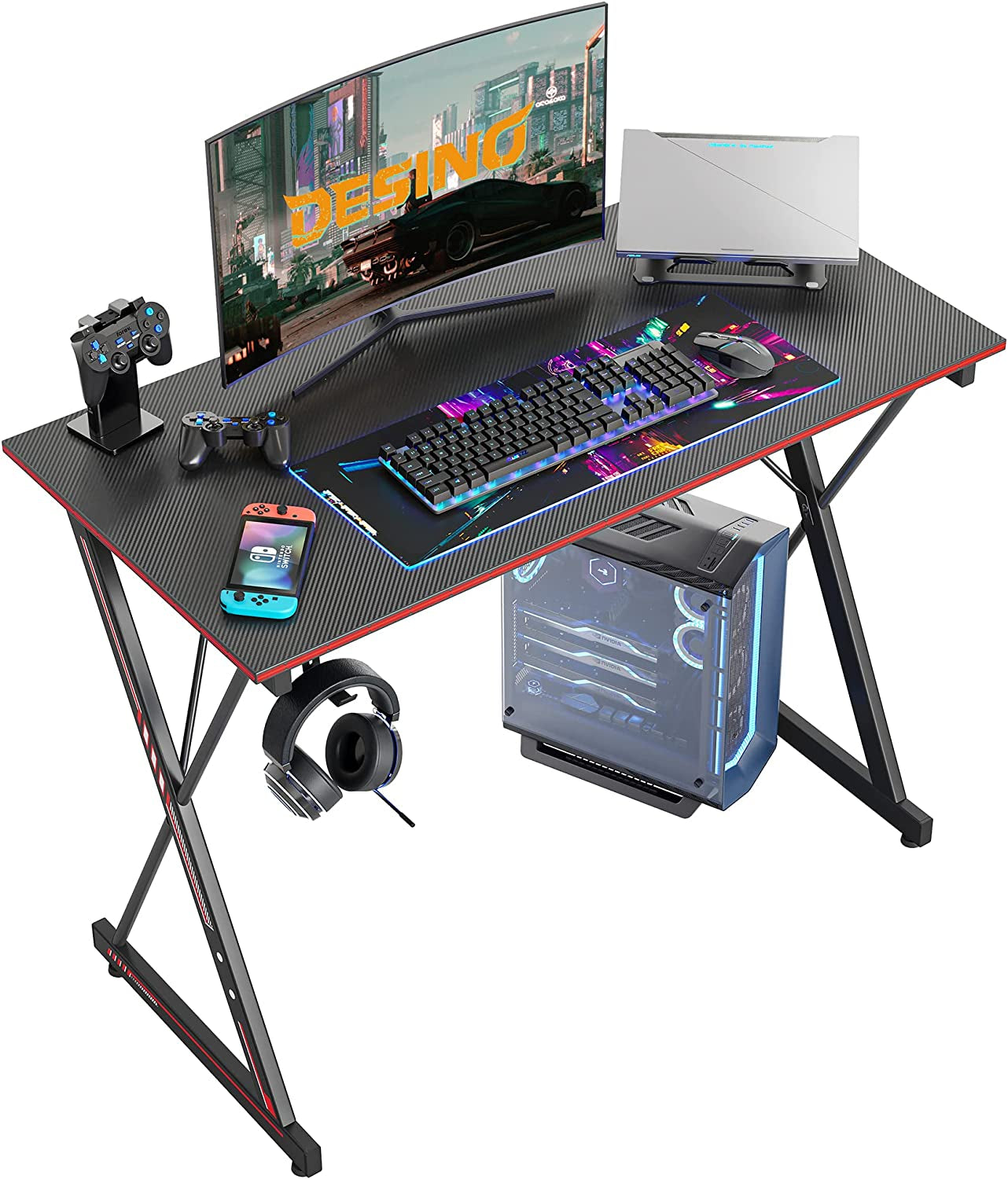 Gaming Desk 40 Inch PC Computer Desk, Home Office Desk Table Gamer Workstation, Simple Game Table, Black
