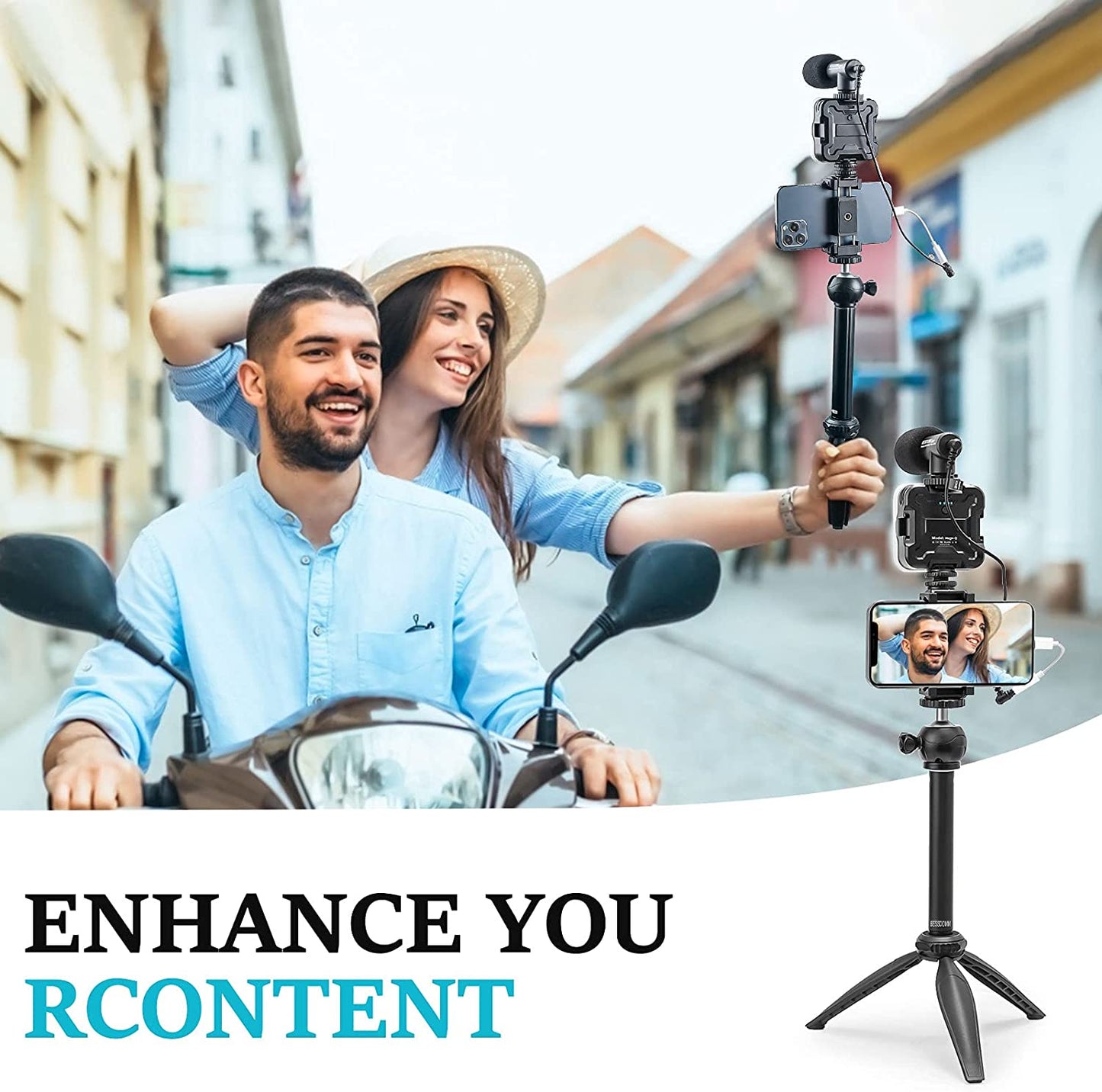 Smartphone Vlogging Kit for Iphone13Promax,Youtube Starter Kit W/Phone Tripod Phone Microphone LED Light Extension Pole,Content Creator Video Kit for Live-Streaming,Youtube,Tiktok(Bsk-3)