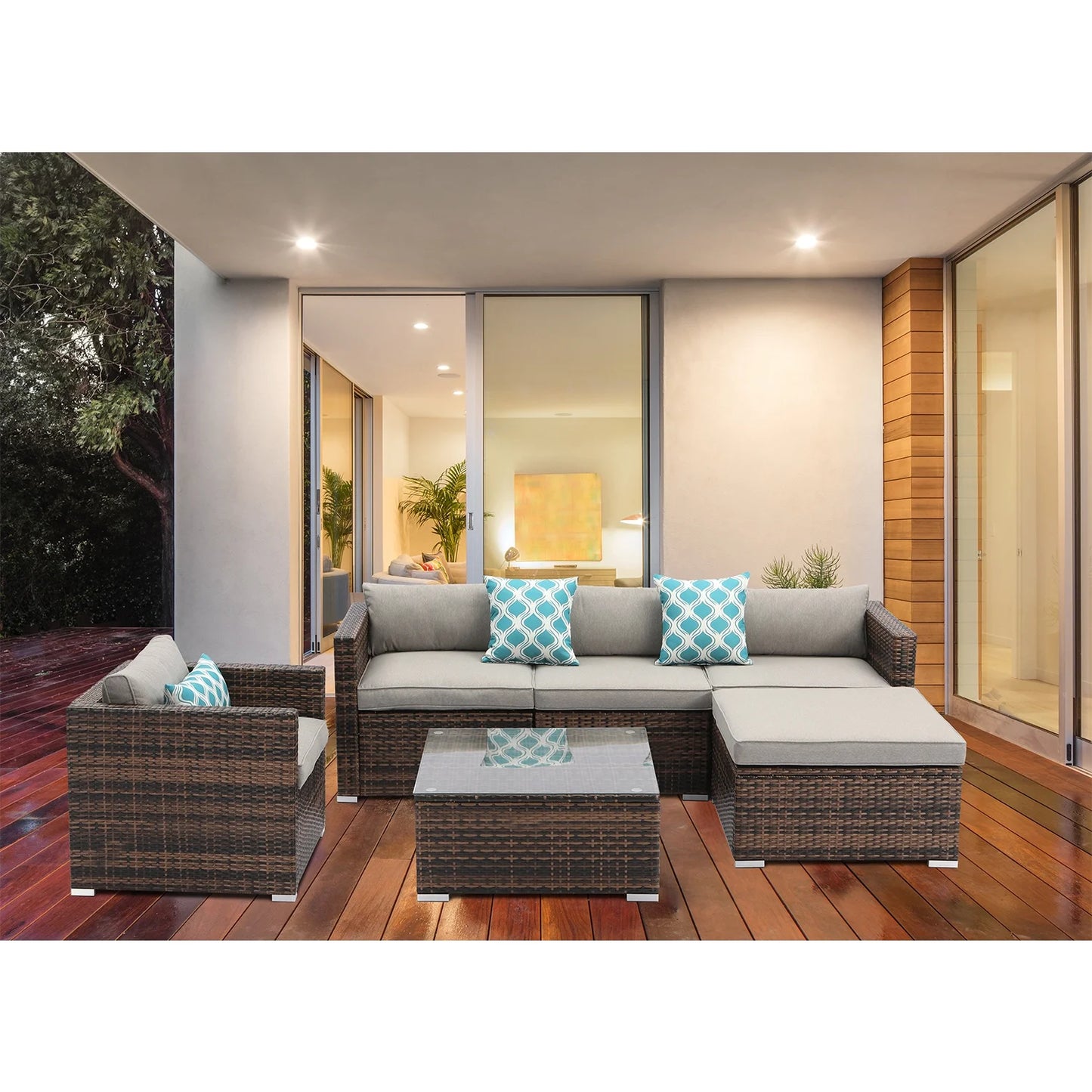 Outdoor 6-Piece Wicker Sectional Sofa with Cushions