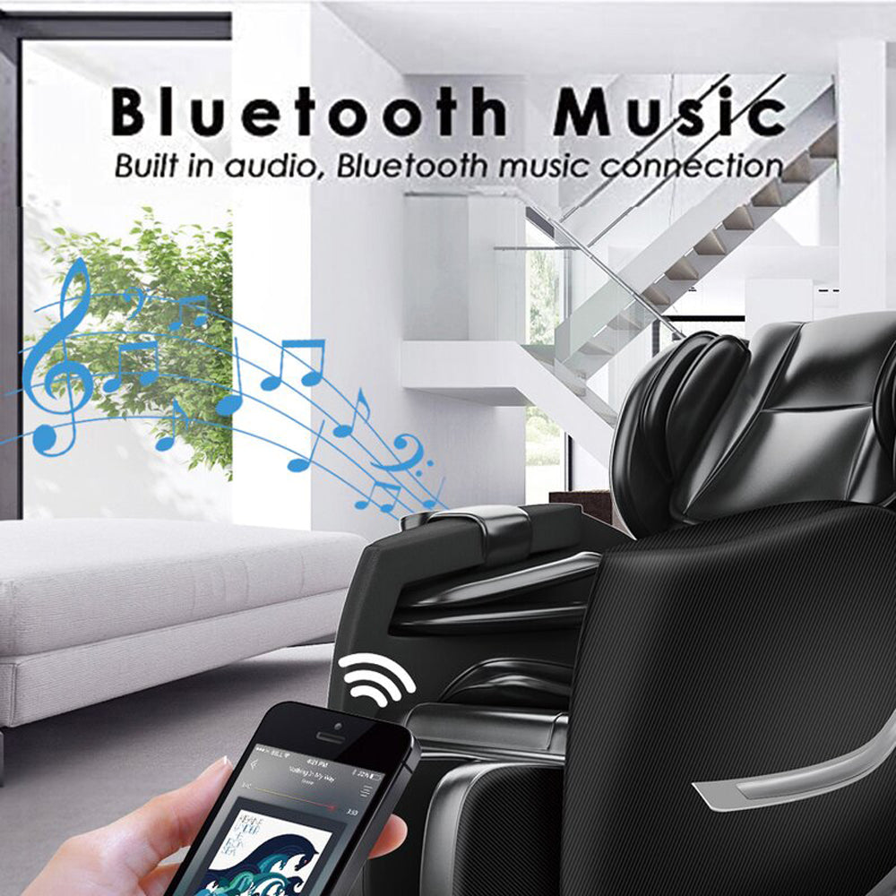 Full Body Electric Zero Gravity Shiatsu Massage Chair with Bluetooth Heating and Foot Roller for Home and Office, Black