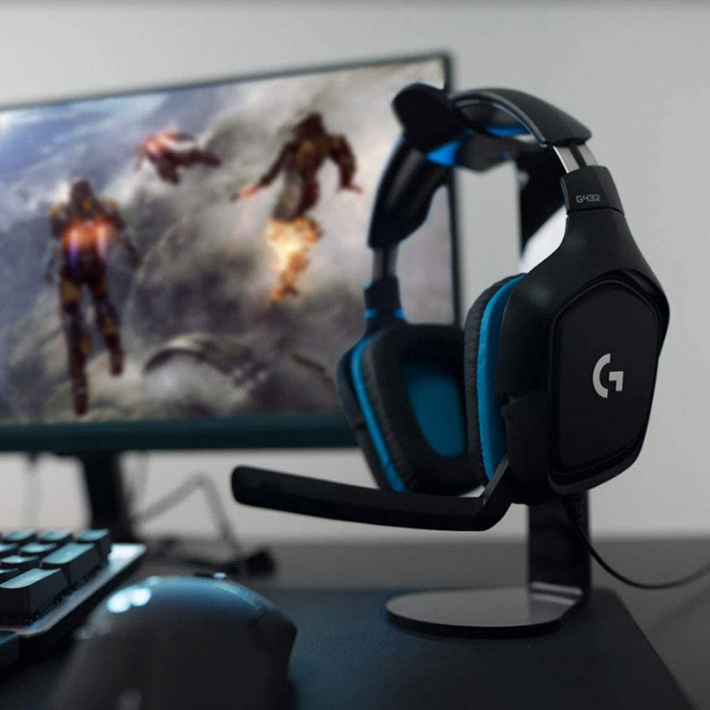G432 Wired Gaming Headset, 7.1 Surround Sound, DTS Headphone:X 2.0, Flip-To-Mute Mic, PC (Leatherette) Black/Blue
