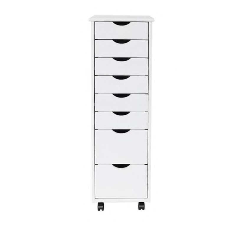 White Solid Wood 8-Drawer Roll Cart - Medium