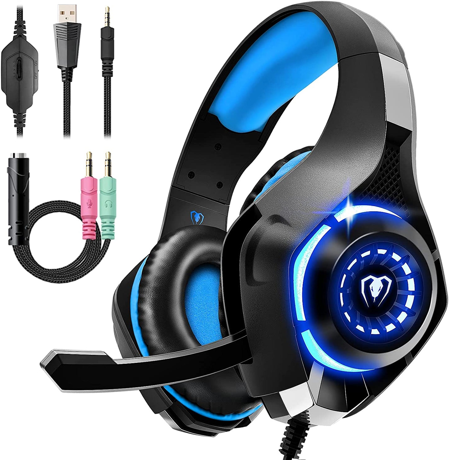 Gaming Headset for PS4 PS5 Xbox One Switch PC with Noise Canceling Mic, Deep Bass Stereo Sound