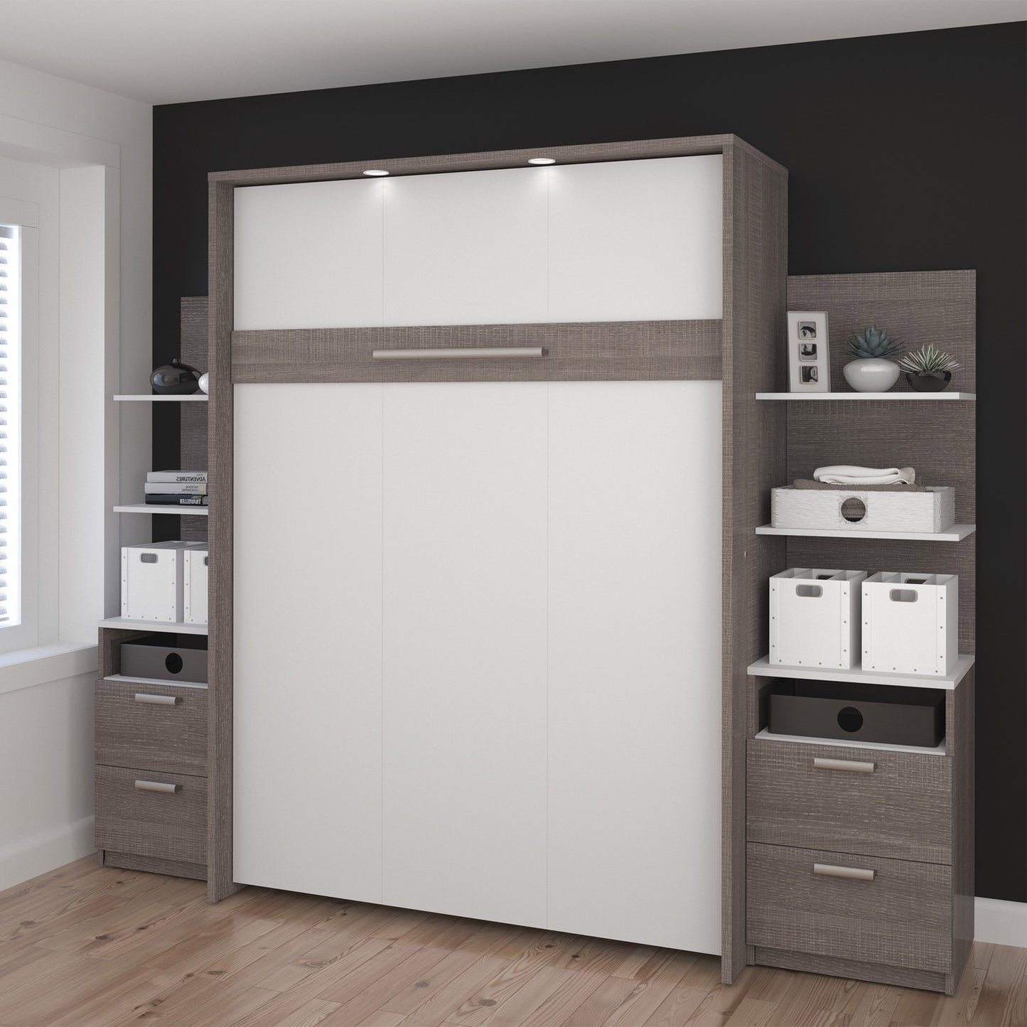 Space Decor Murphy Wall Bed with Two Side Storage Towers