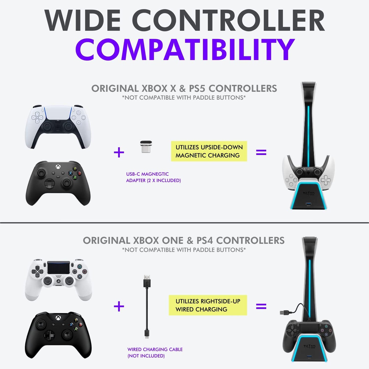 Nation RGB Headset and Controller Stand with Charging Station - PS4 / PS5 Controller Holder with Charger - Stylish Headphone and Game Controller Holder for Playstation or PC