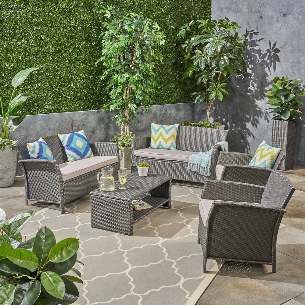 St. Lucia Outdoor 6 Seater Wicker Chat Set by