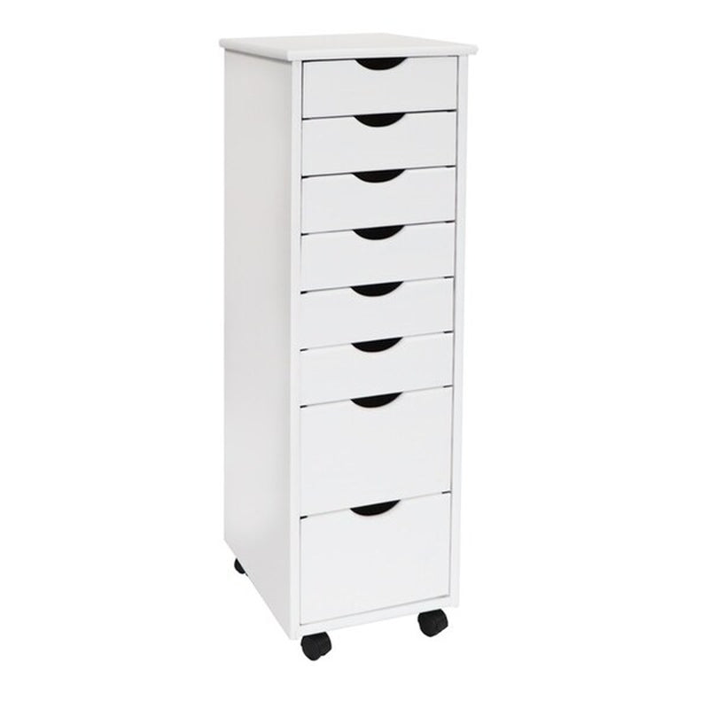 White Solid Wood 8-Drawer Roll Cart - Medium
