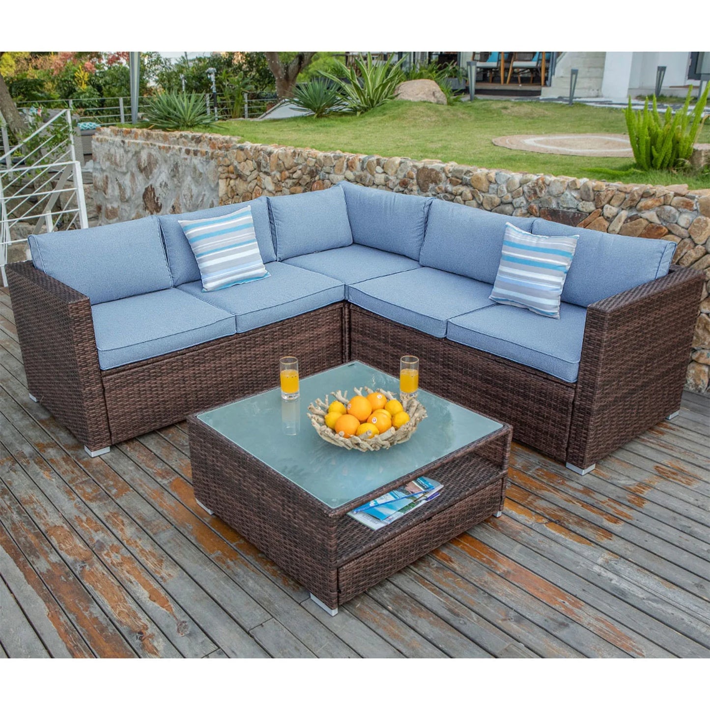 4-Piece Patio Outdoor Cushioned Wicker Sectional Sofa Set