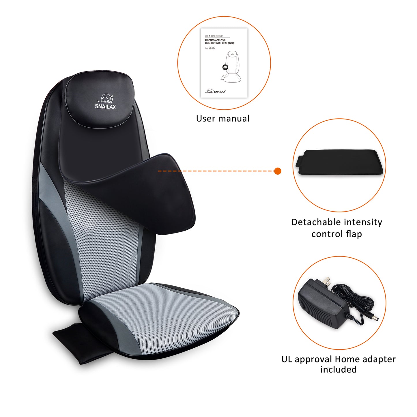 Shiatsu Back Massager with Heat, Massage Chair Pad, Massage Cushion with Gel Kneading Nodes for Back Pain, Vibration Seating Massager, Gift for Men and Women, Home Office Chair Use Black