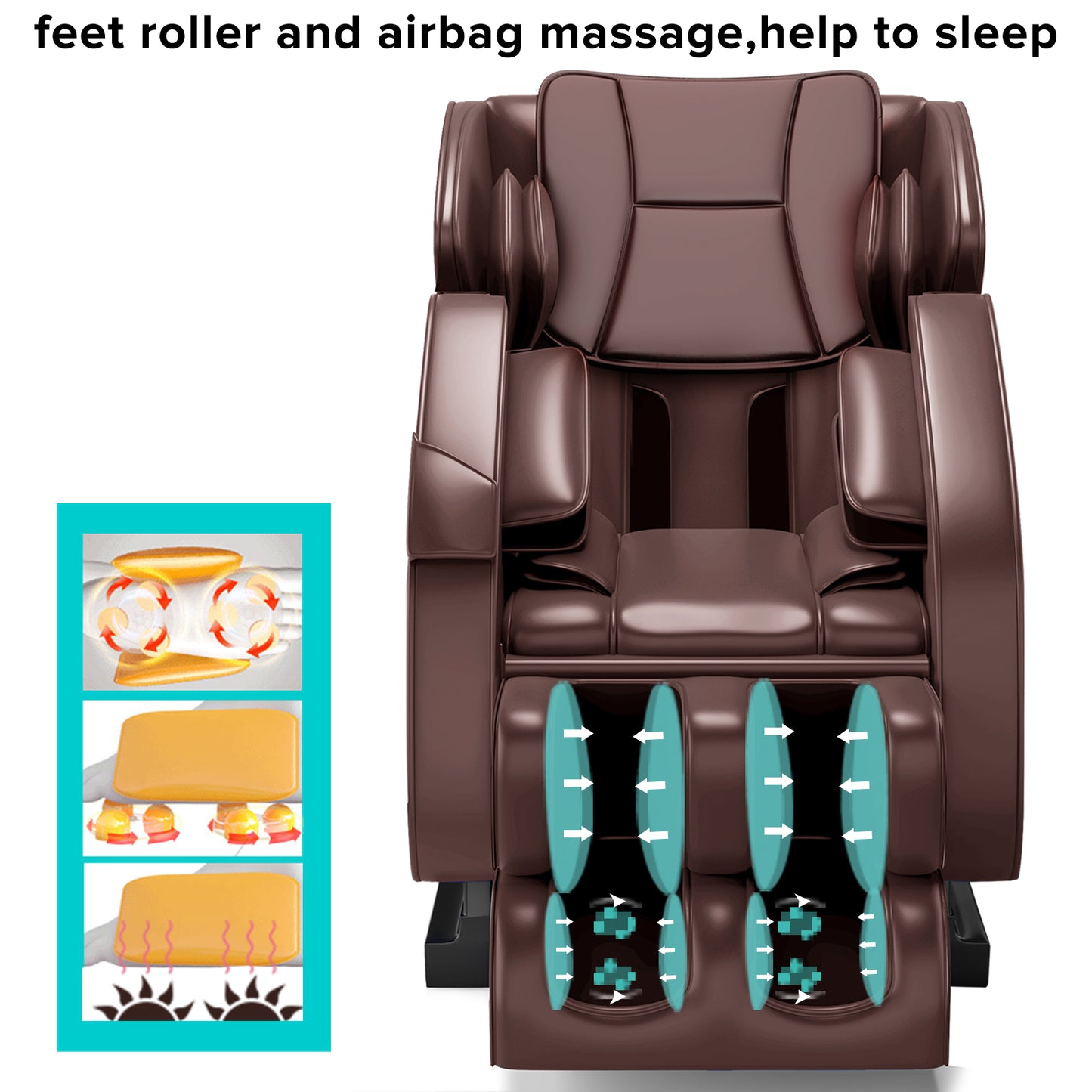 Massage Chair, Full Body Recliner with Zero Gravity Chair, Air Pressure, Bluetooth, Heat and Foot Roller Included, Brown