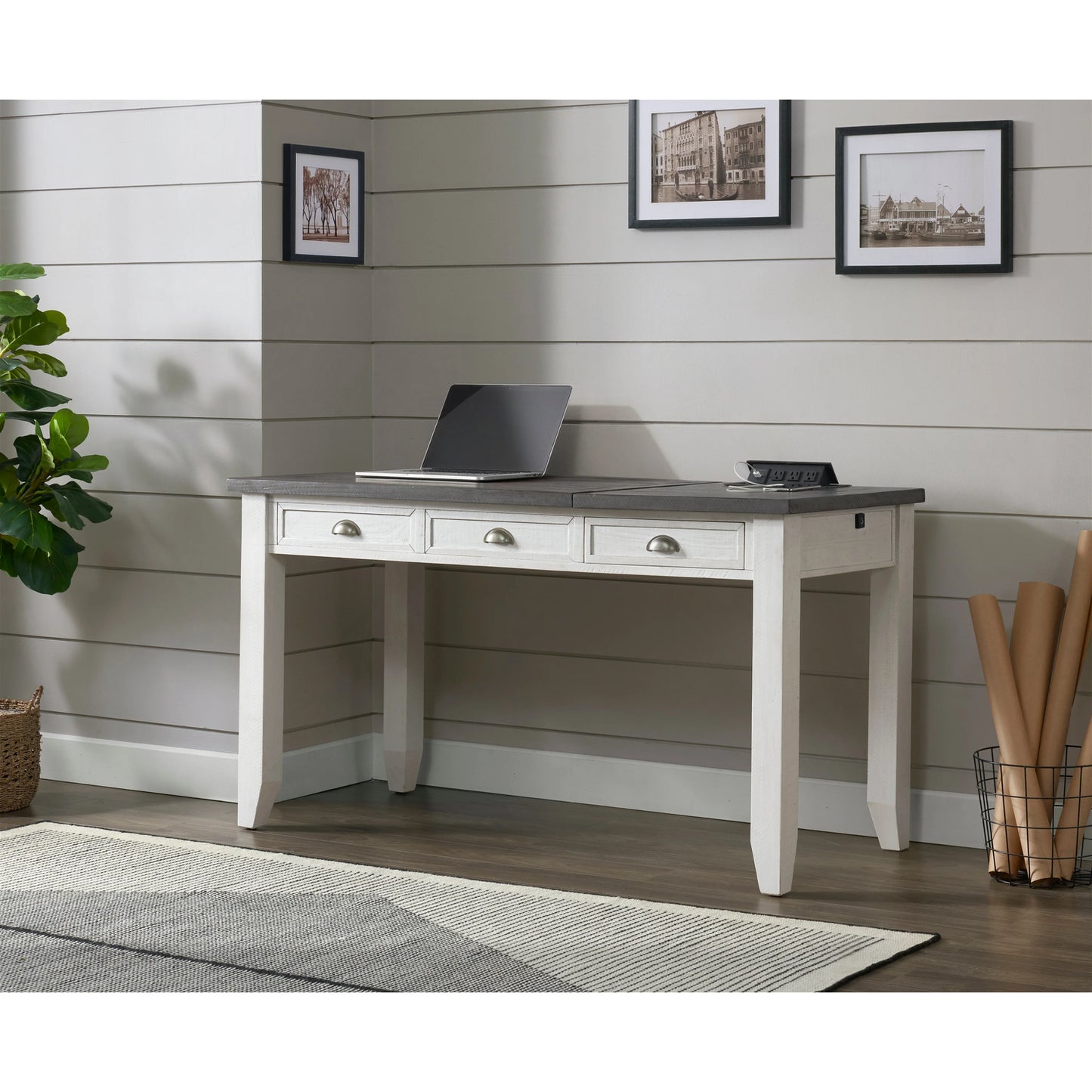 Standing option Lift-Top Desk with Fingerprint Lock White Stain and Grey