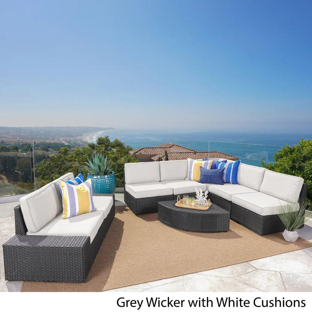 Santa Cruz Outdoor 8-Piece Wicker Sofa Set with Water Resistant Cushions by