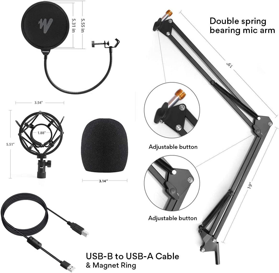 Microphone with Studio Headphone Set 192Khz/24Bit Vocal Condenser Cardioid Podcast Mic Compatible with Mac and Windows, Youtube, Gaming, Live Streaming, Voice-Over (AU-A04H)